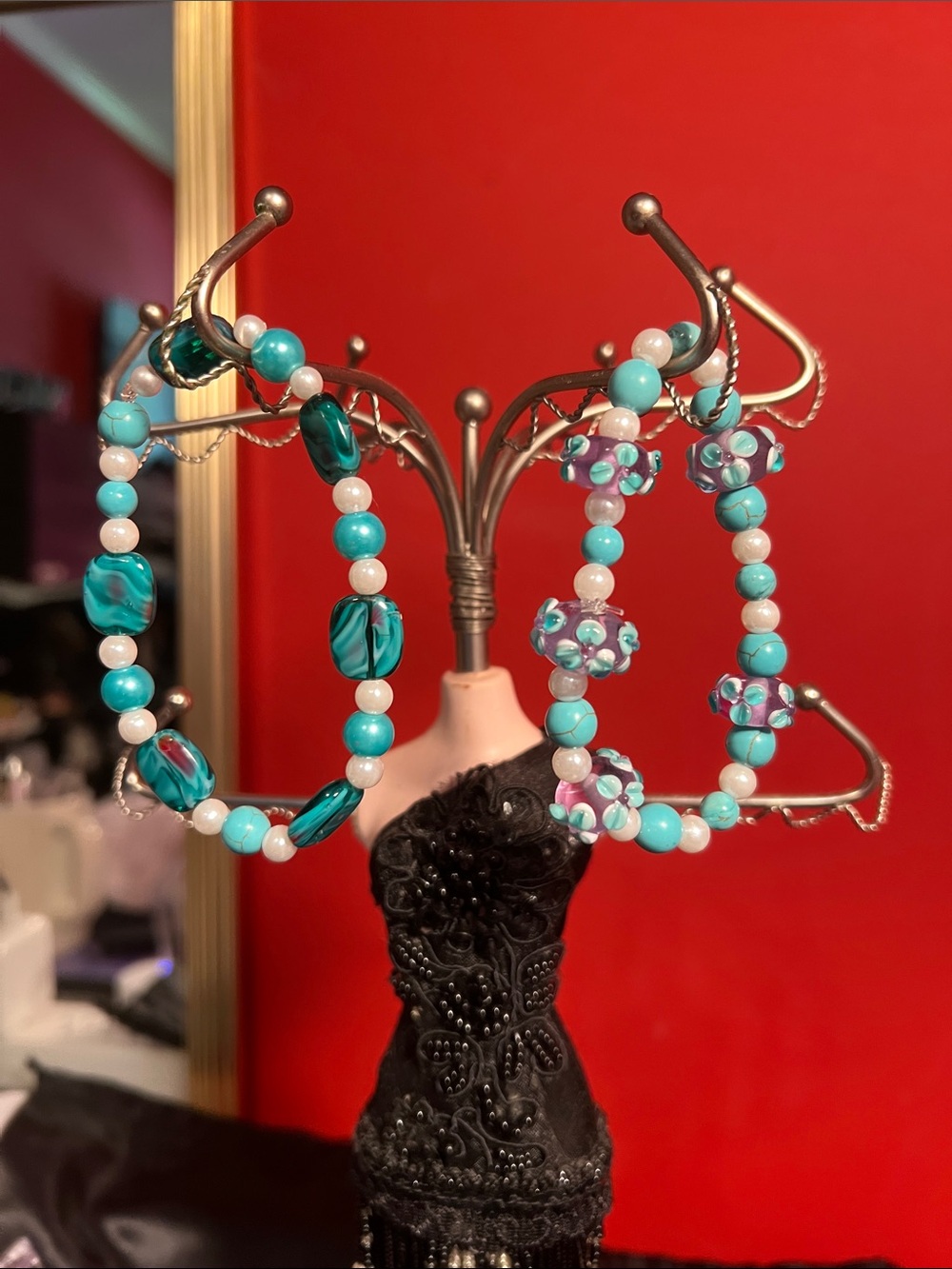 Beautiful green beaded bracelet homemade set of two